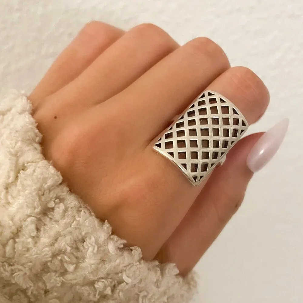 925 Sterling Silver Large Rectangle Ring Chunky T… - image 3